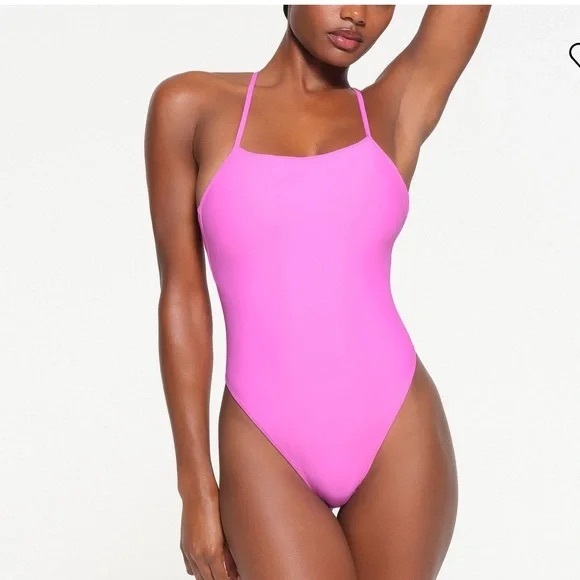 SKIMS Recycled Swim Cami One Piece Swimsuit in Neon Orchid | Medium - Picture 4 of 7